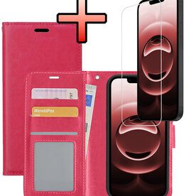 NoXx NoXx iPhone 16E Hoesje Bookcase Met Screenprotector - Donkerroze
