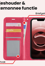 NoXx NoXx iPhone 16E Hoesje Bookcase Met Screenprotector - Donkerroze