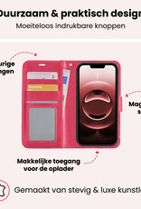 NoXx NoXx iPhone 16E Hoesje Bookcase Met Screenprotector - Donkerroze