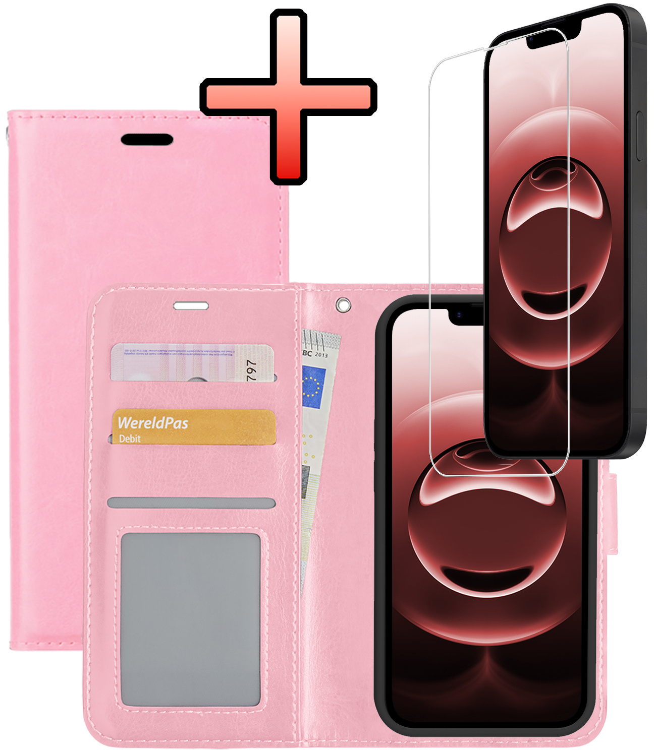 NoXx NoXx iPhone 16E Hoesje Bookcase Met Screenprotector - Lichtroze