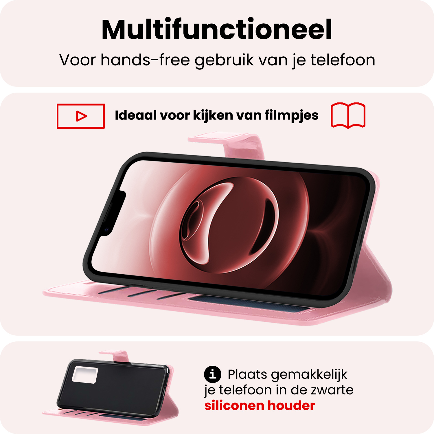 NoXx NoXx iPhone 16E Hoesje Bookcase Met Screenprotector - Lichtroze