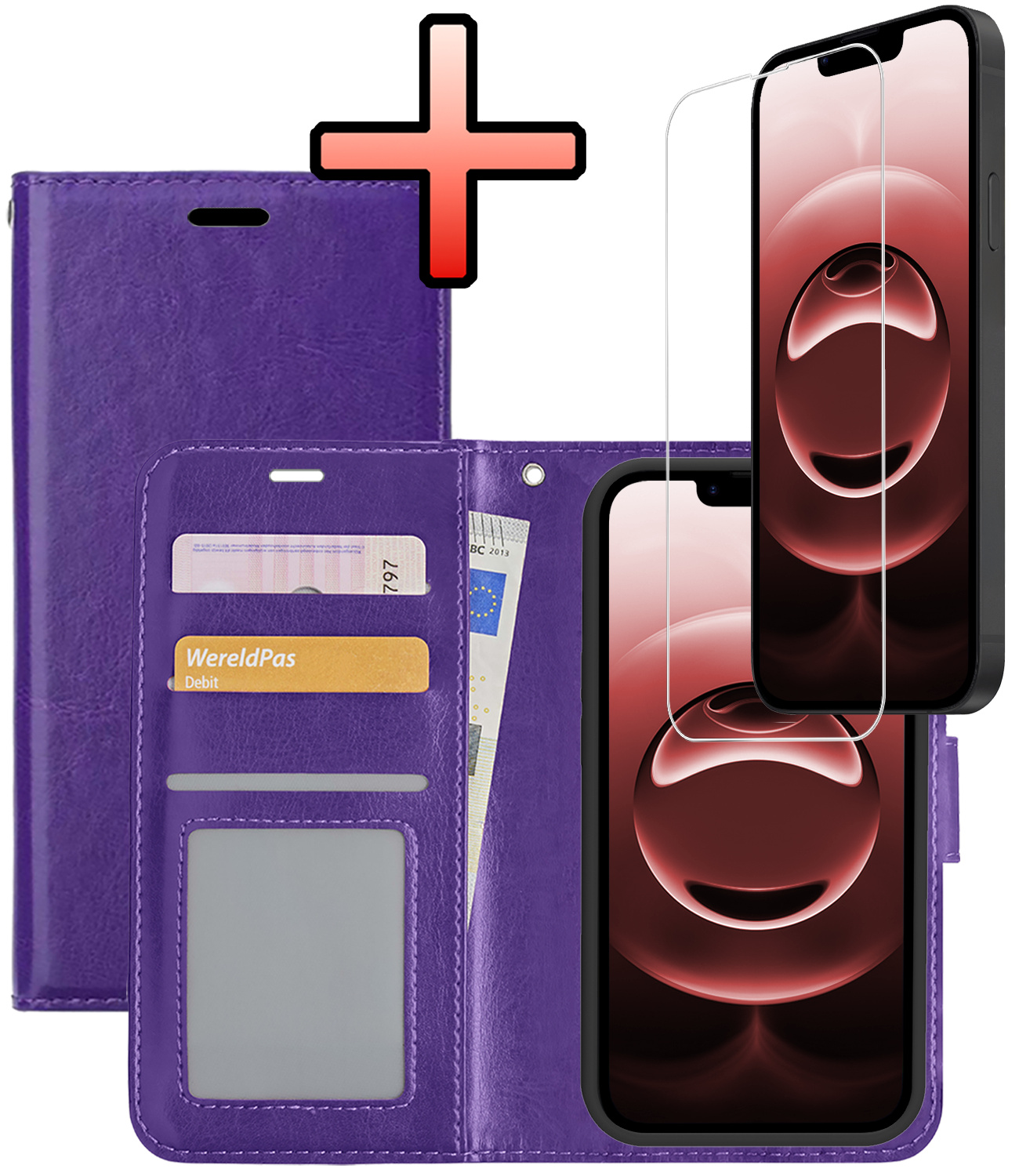 NoXx NoXx iPhone 16E Hoesje Bookcase Met Screenprotector - Paars
