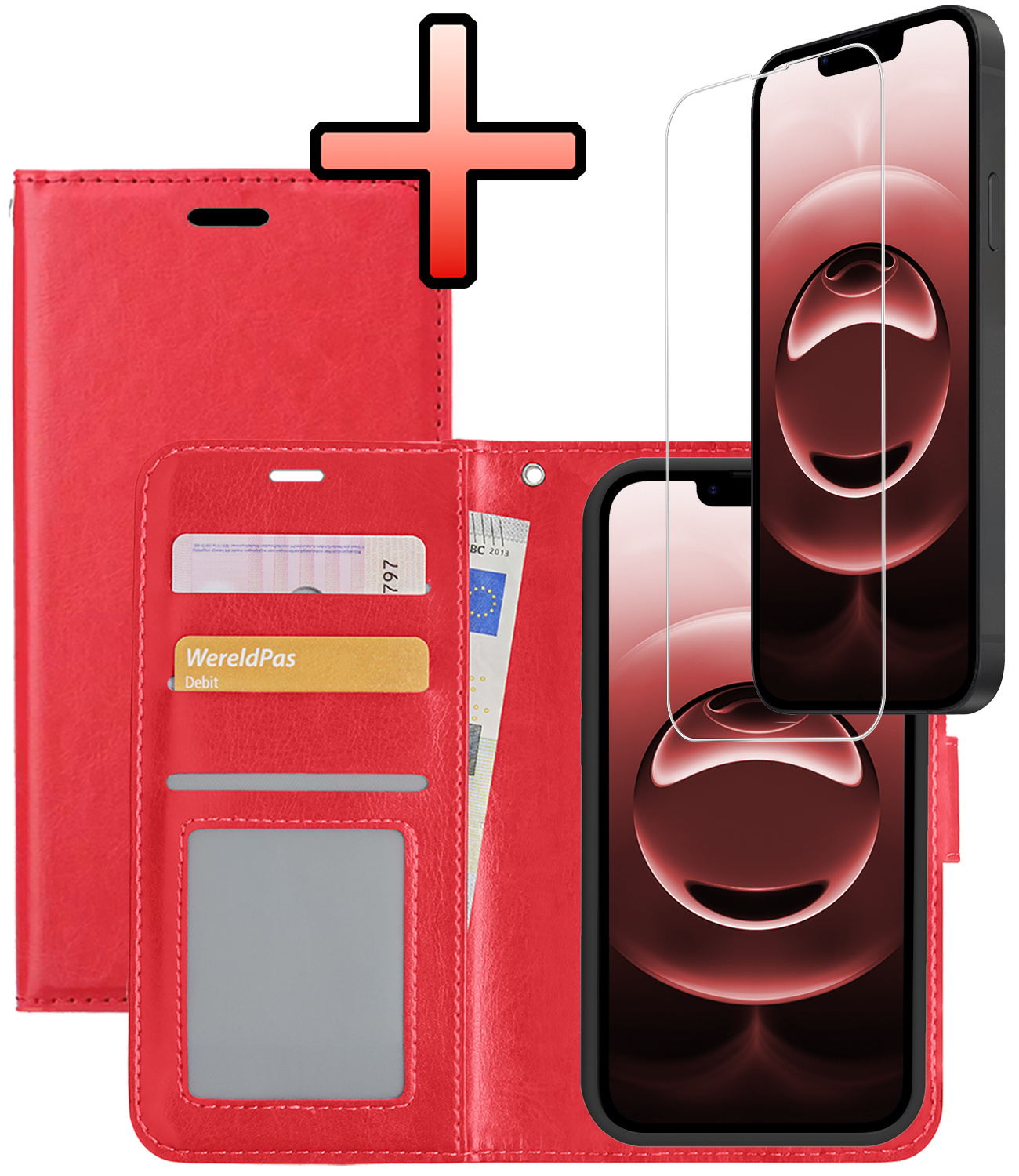 NoXx NoXx iPhone 16E Hoesje Bookcase Met Screenprotector - Rood