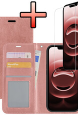 NoXx NoXx iPhone 16E Hoesje Bookcase Met Screenprotector - Rose Goud