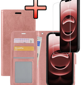 NoXx NoXx iPhone 16E Hoesje Bookcase Met Screenprotector - Rose Goud