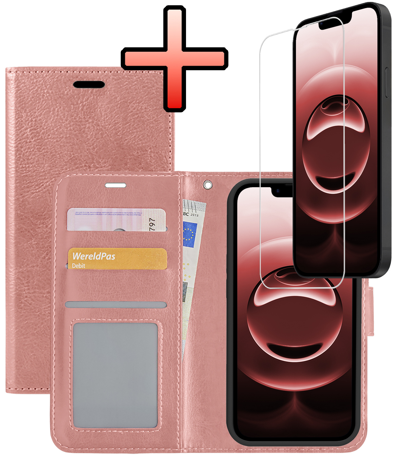 NoXx NoXx iPhone 16E Hoesje Bookcase Met Screenprotector - Rose Goud