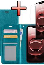 NoXx NoXx iPhone 16E Hoesje Bookcase Met Screenprotector - Turquoise