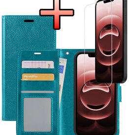 NoXx NoXx iPhone 16E Hoesje Bookcase Met Screenprotector - Turquoise