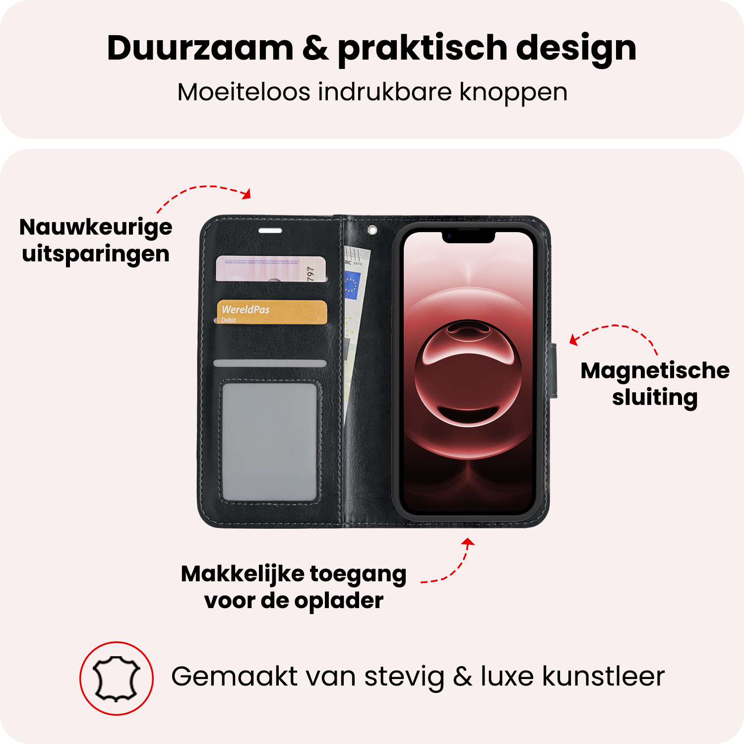 NoXx NoXx iPhone 16E Hoesje Bookcase Met Screenprotector - Zwart