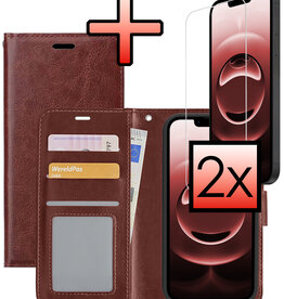 NoXx NoXx iPhone 16E Hoesje Bookcase Met 2x Screenprotector - Bruin