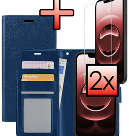 NoXx NoXx iPhone 16E Hoesje Bookcase Met 2x Screenprotector - Donkerblauw