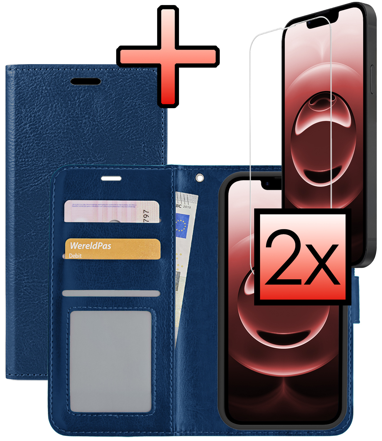 NoXx NoXx iPhone 16E Hoesje Bookcase Met 2x Screenprotector - Donkerblauw