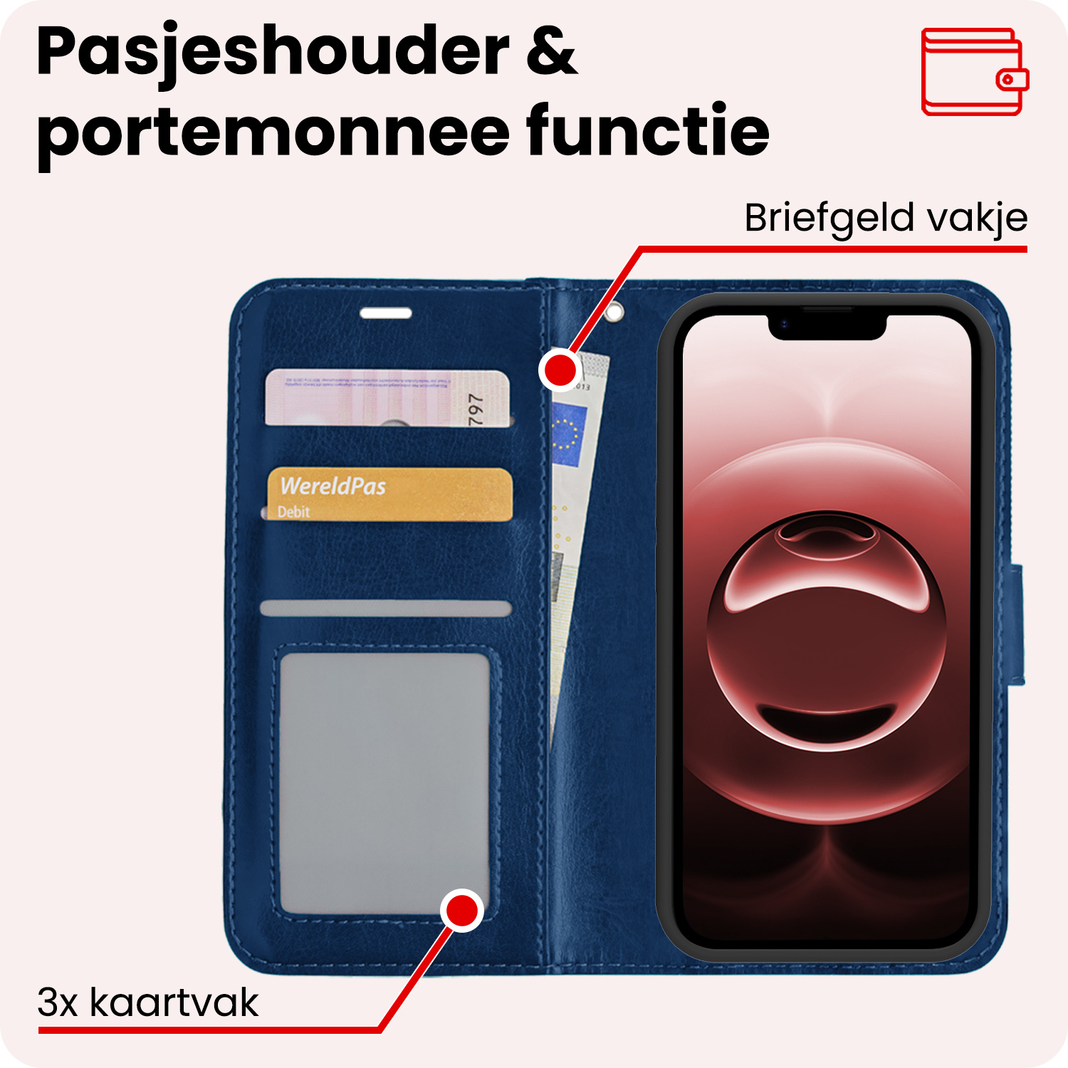 NoXx NoXx iPhone 16E Hoesje Bookcase Met 2x Screenprotector - Donkerblauw