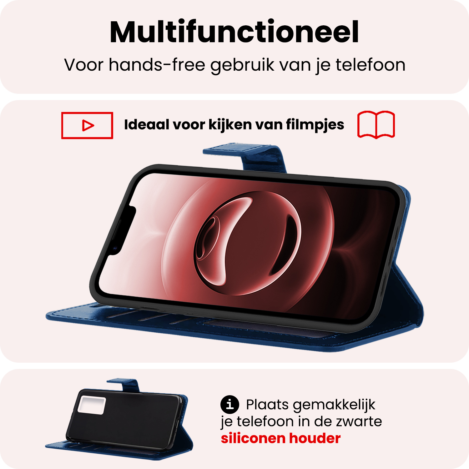 NoXx NoXx iPhone 16E Hoesje Bookcase Met 2x Screenprotector - Donkerblauw