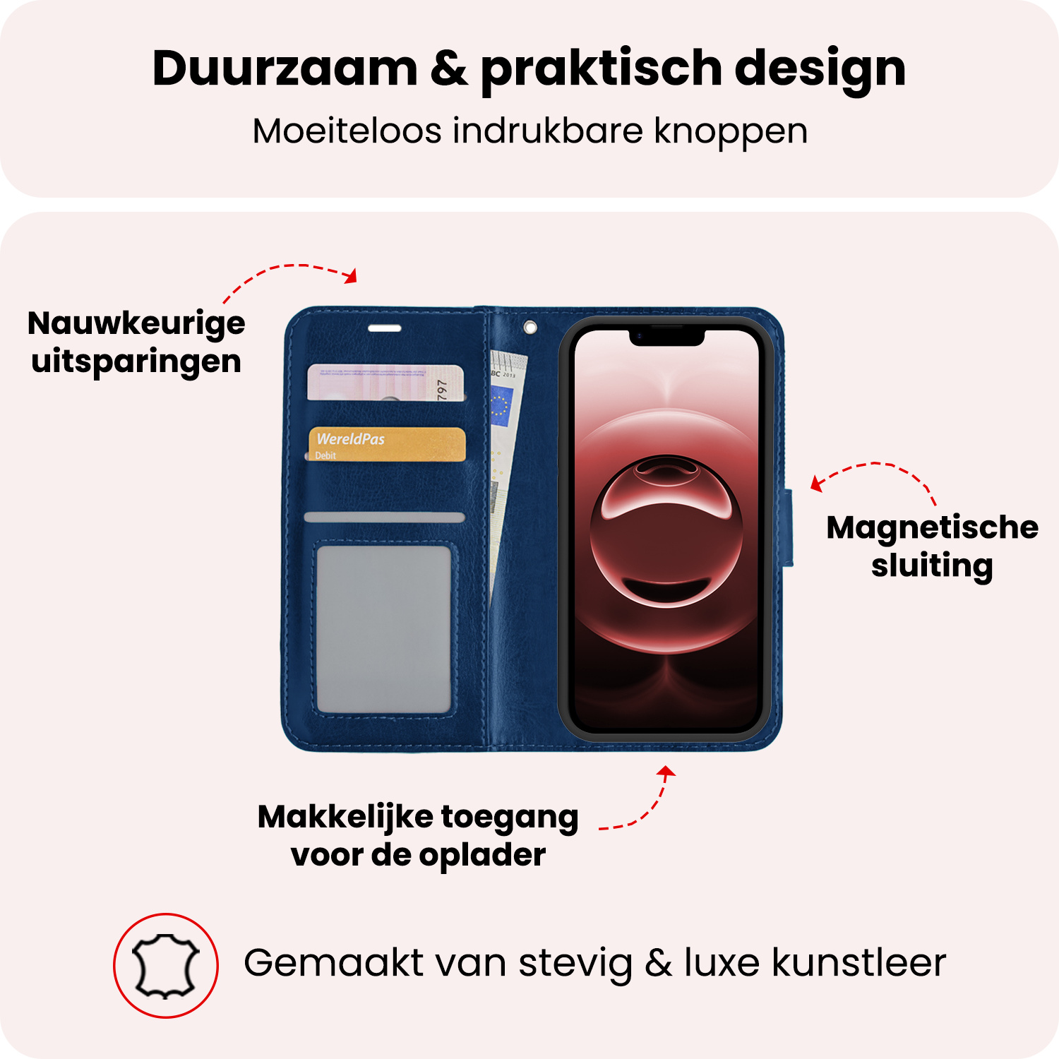 NoXx NoXx iPhone 16E Hoesje Bookcase Met 2x Screenprotector - Donkerblauw