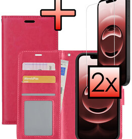 NoXx NoXx iPhone 16E Hoesje Bookcase Met 2x Screenprotector - Donkerroze