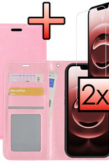 NoXx NoXx iPhone 16E Hoesje Bookcase Met 2x Screenprotector - Lichtroze