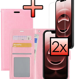 NoXx NoXx iPhone 16E Hoesje Bookcase Met 2x Screenprotector - Lichtroze