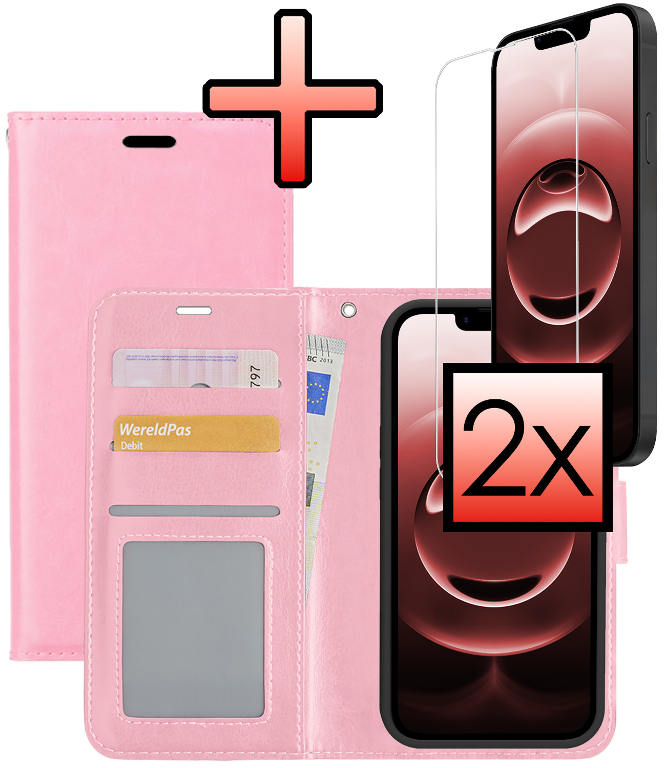 NoXx NoXx iPhone 16E Hoesje Bookcase Met 2x Screenprotector - Lichtroze