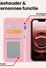 NoXx NoXx iPhone 16E Hoesje Bookcase Met 2x Screenprotector - Lichtroze