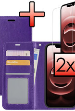 NoXx NoXx iPhone 16E Hoesje Bookcase Met 2x Screenprotector - Paars