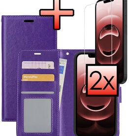 NoXx NoXx iPhone 16E Hoesje Bookcase Met 2x Screenprotector - Paars