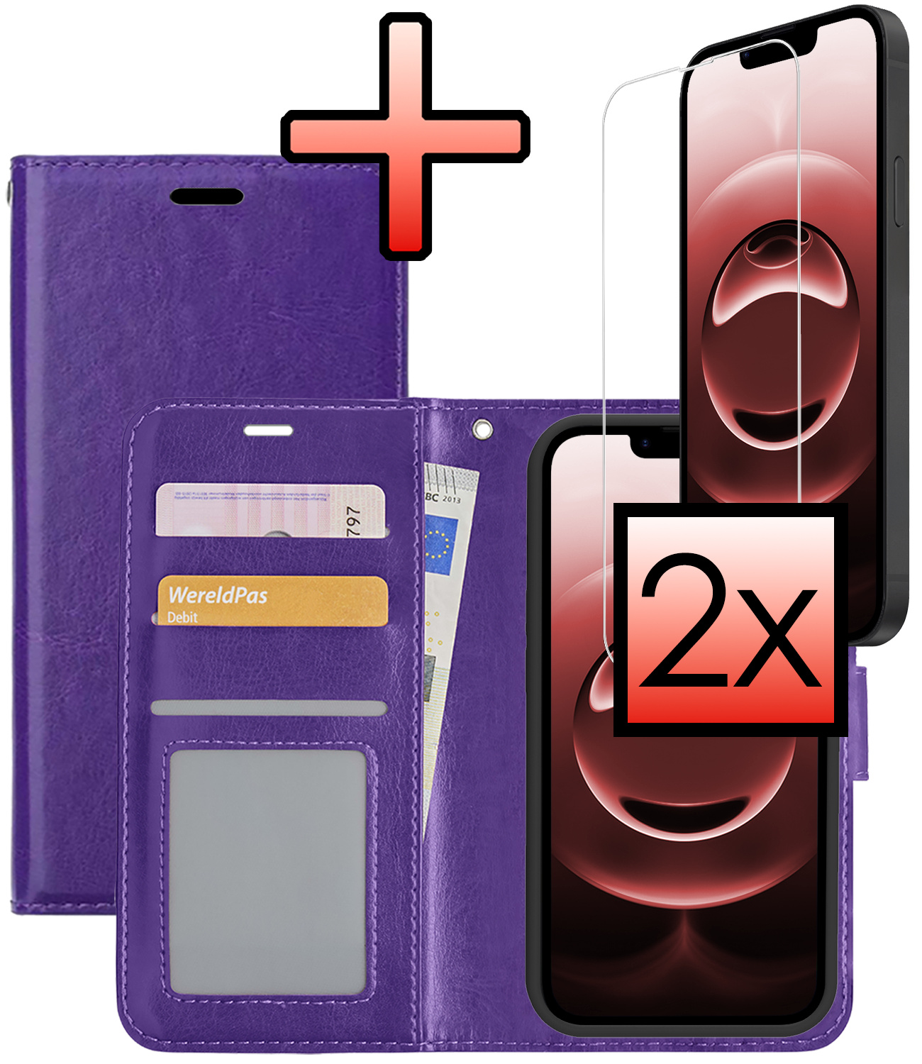 NoXx NoXx iPhone 16E Hoesje Bookcase Met 2x Screenprotector - Paars