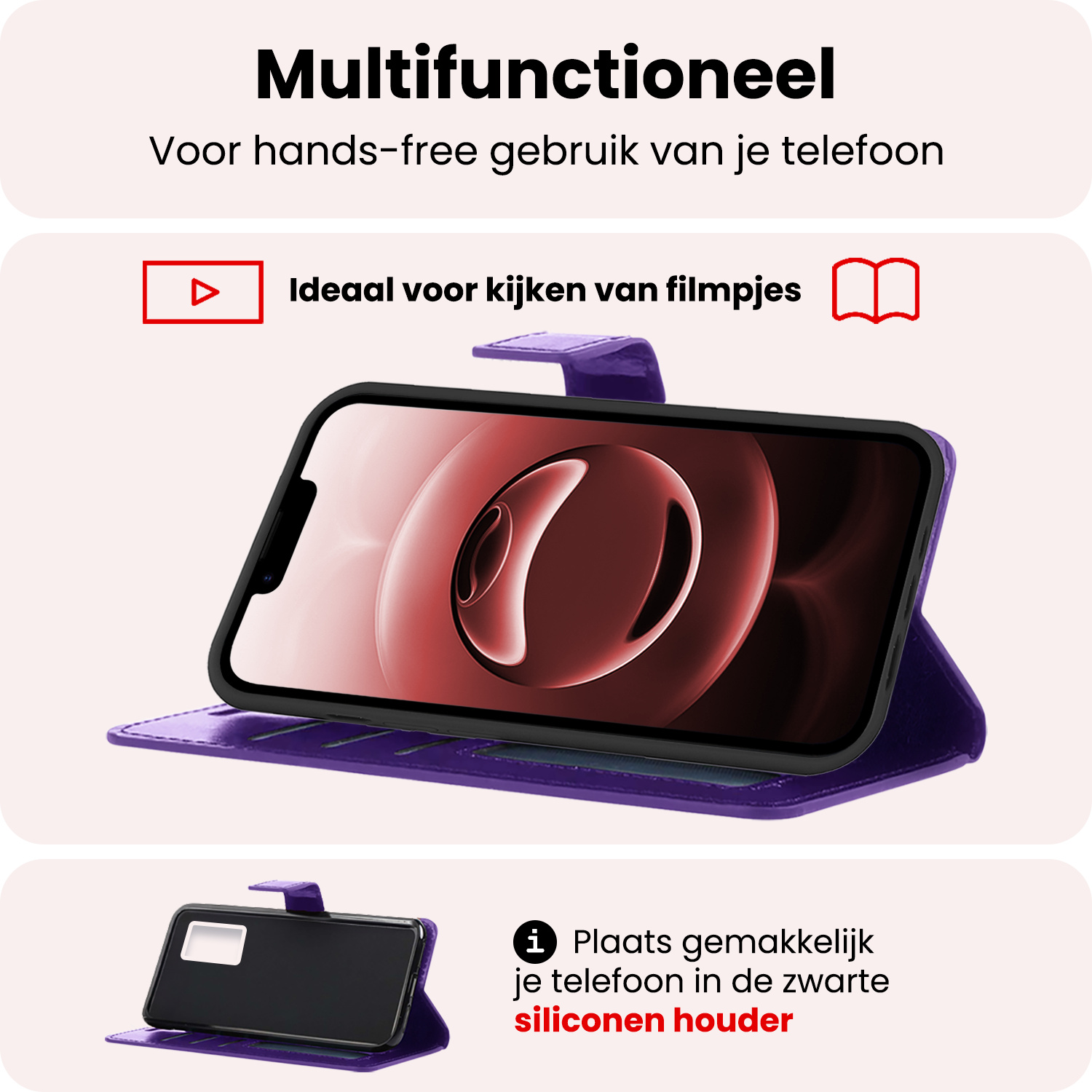 NoXx NoXx iPhone 16E Hoesje Bookcase Met 2x Screenprotector - Paars
