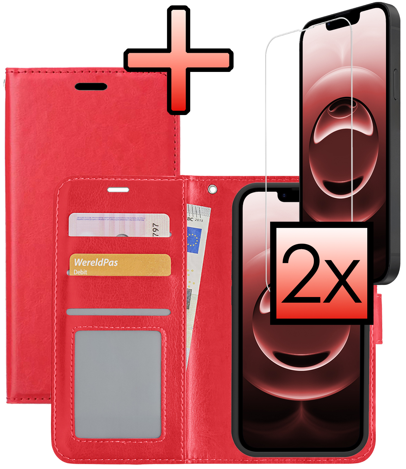NoXx NoXx iPhone 16E Hoesje Bookcase Met 2x Screenprotector - Rood