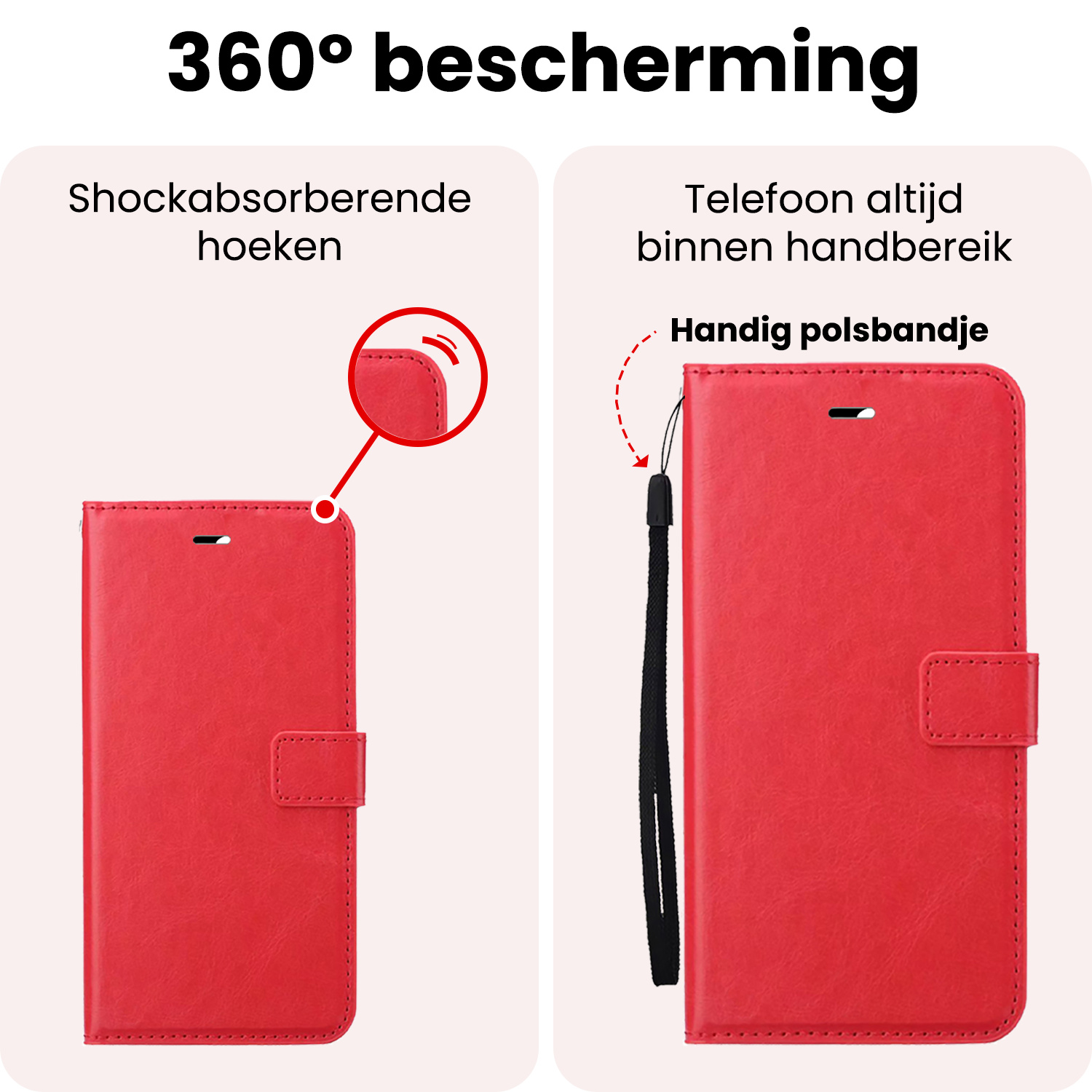 NoXx NoXx iPhone 16E Hoesje Bookcase Met 2x Screenprotector - Rood