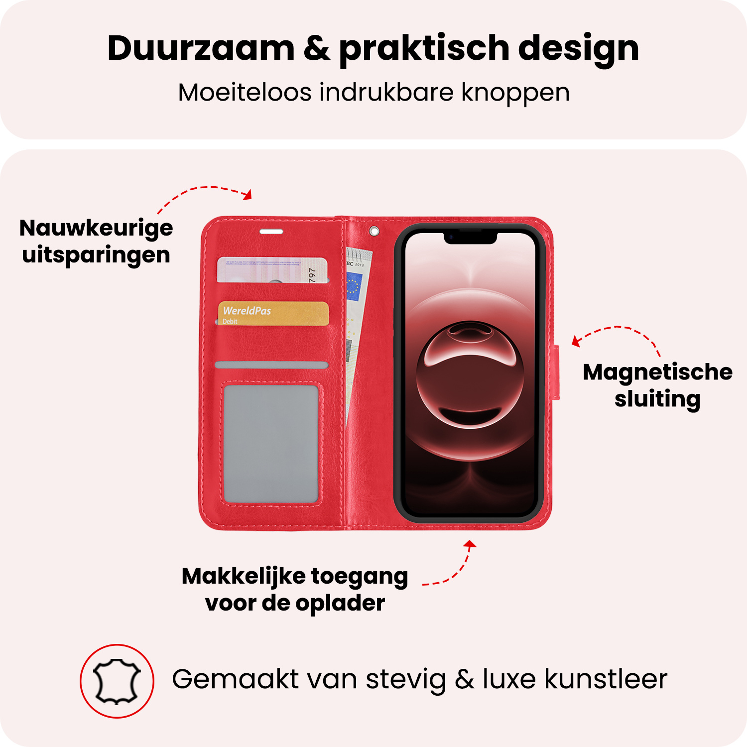 NoXx NoXx iPhone 16E Hoesje Bookcase Met 2x Screenprotector - Rood