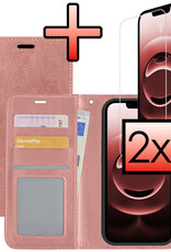 NoXx NoXx iPhone 16E Hoesje Bookcase Met 2x Screenprotector - Rose Goud