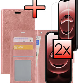 NoXx NoXx iPhone 16E Hoesje Bookcase Met 2x Screenprotector - Rose Goud