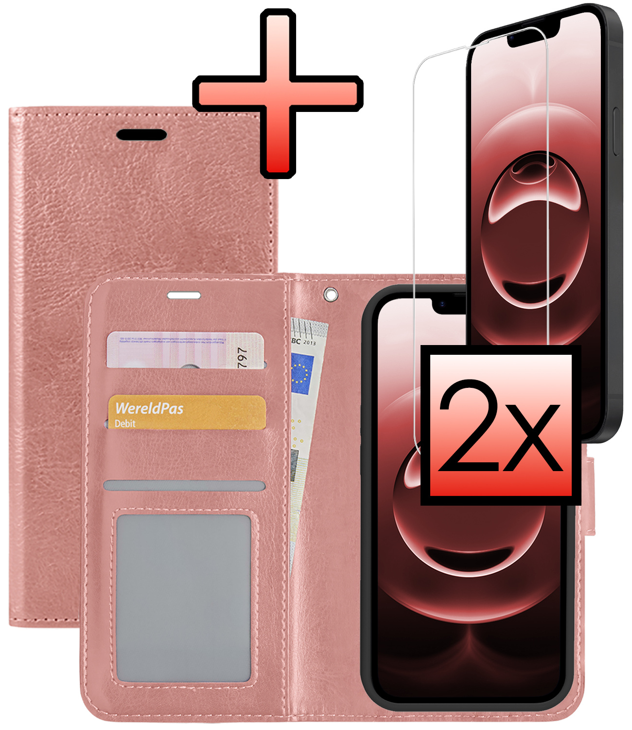 NoXx NoXx iPhone 16E Hoesje Bookcase Met 2x Screenprotector - Rose Goud