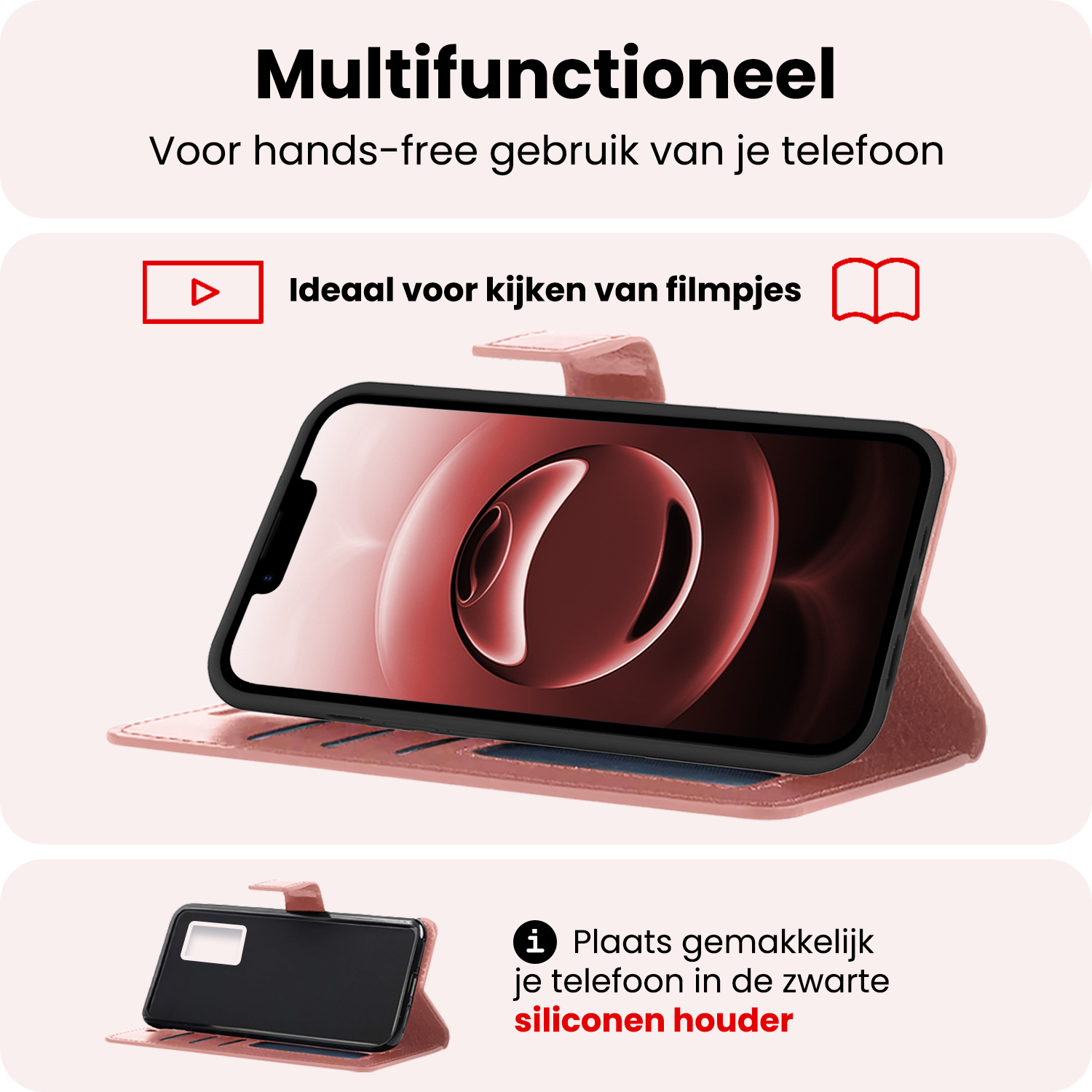 NoXx NoXx iPhone 16E Hoesje Bookcase Met 2x Screenprotector - Rose Goud