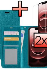 NoXx NoXx iPhone 16E Hoesje Bookcase Met 2x Screenprotector - Turquoise