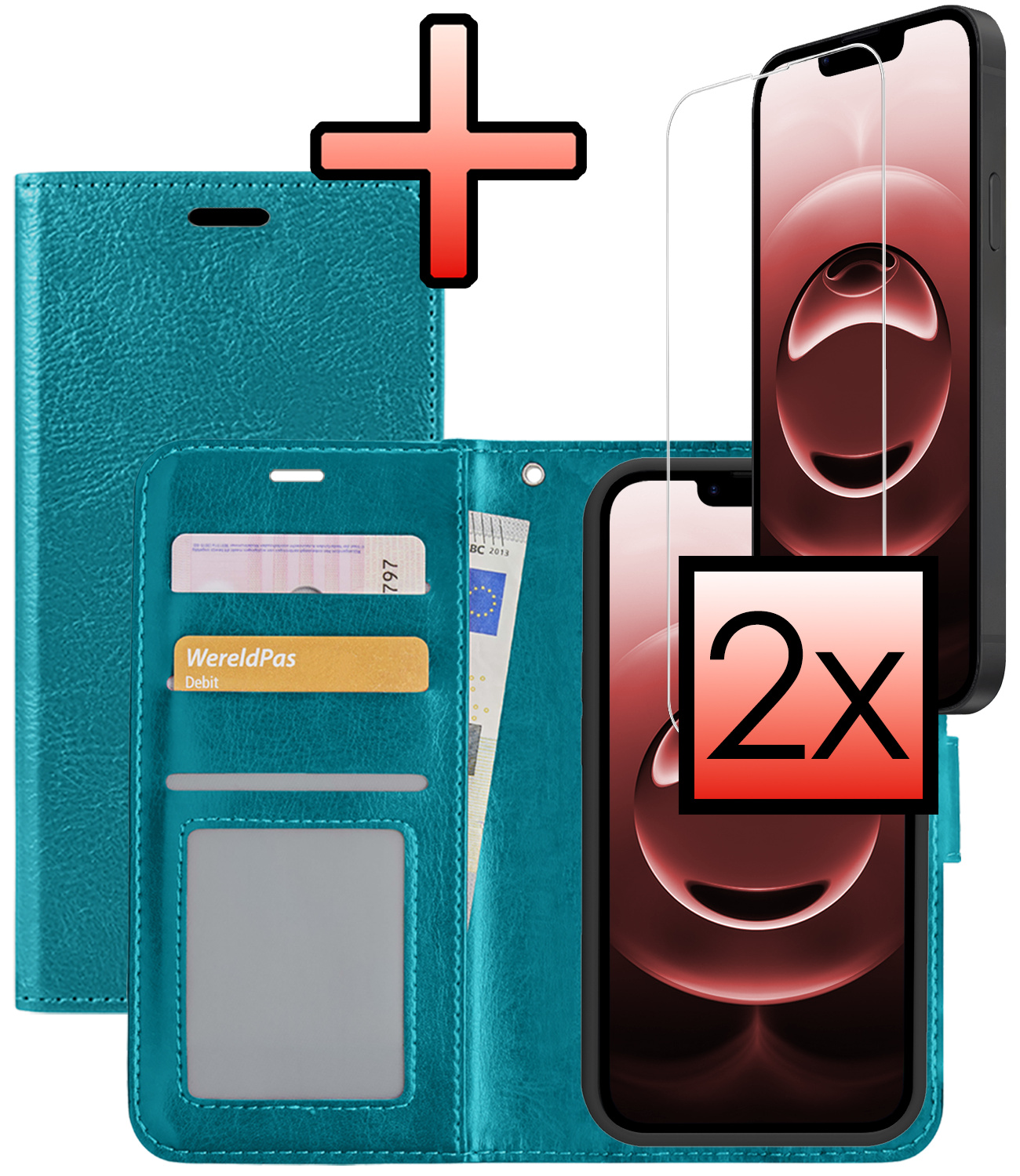NoXx NoXx iPhone 16E Hoesje Bookcase Met 2x Screenprotector - Turquoise