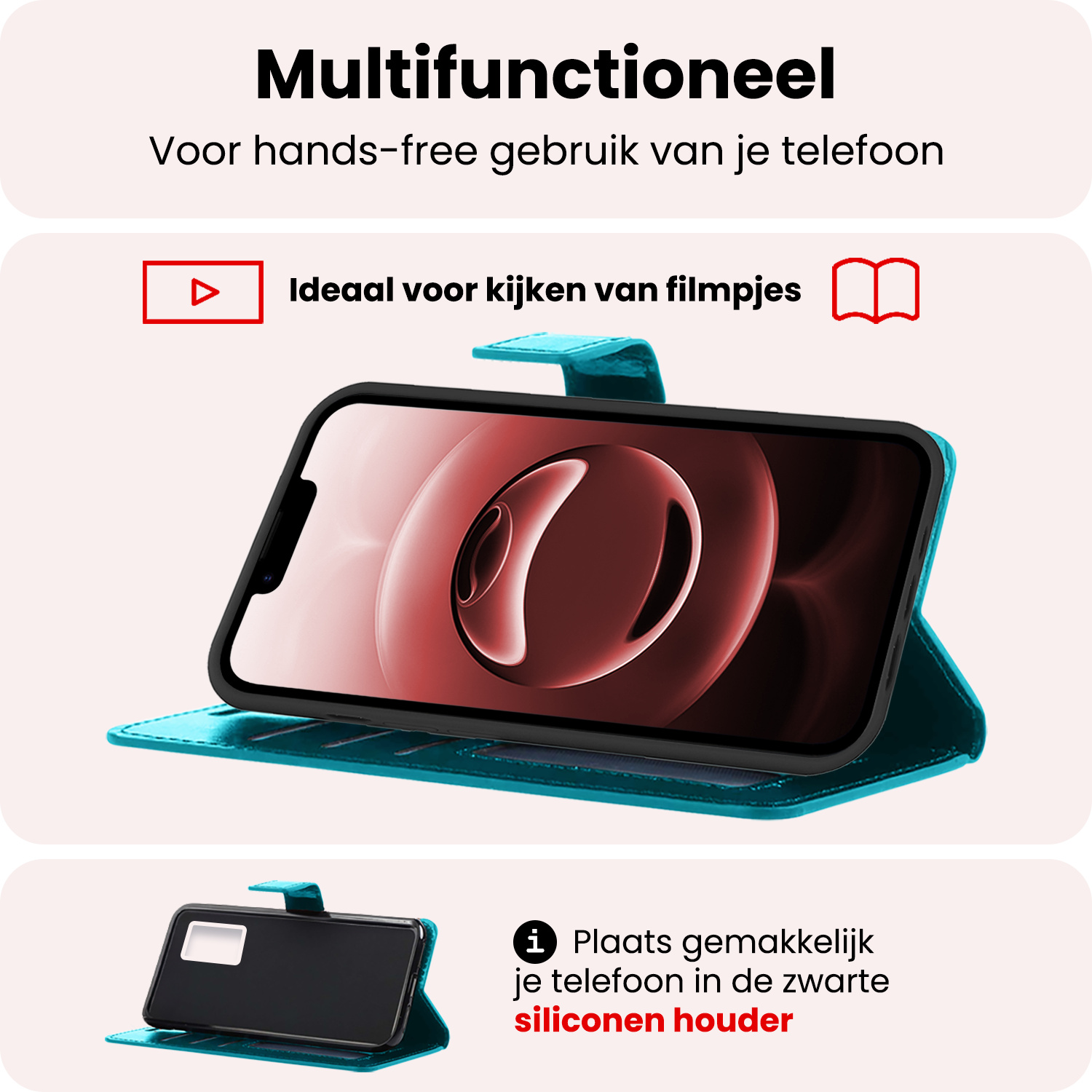 NoXx NoXx iPhone 16E Hoesje Bookcase Met 2x Screenprotector - Turquoise