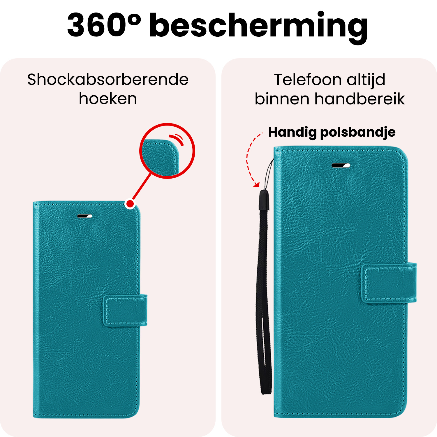 NoXx NoXx iPhone 16E Hoesje Bookcase Met 2x Screenprotector - Turquoise