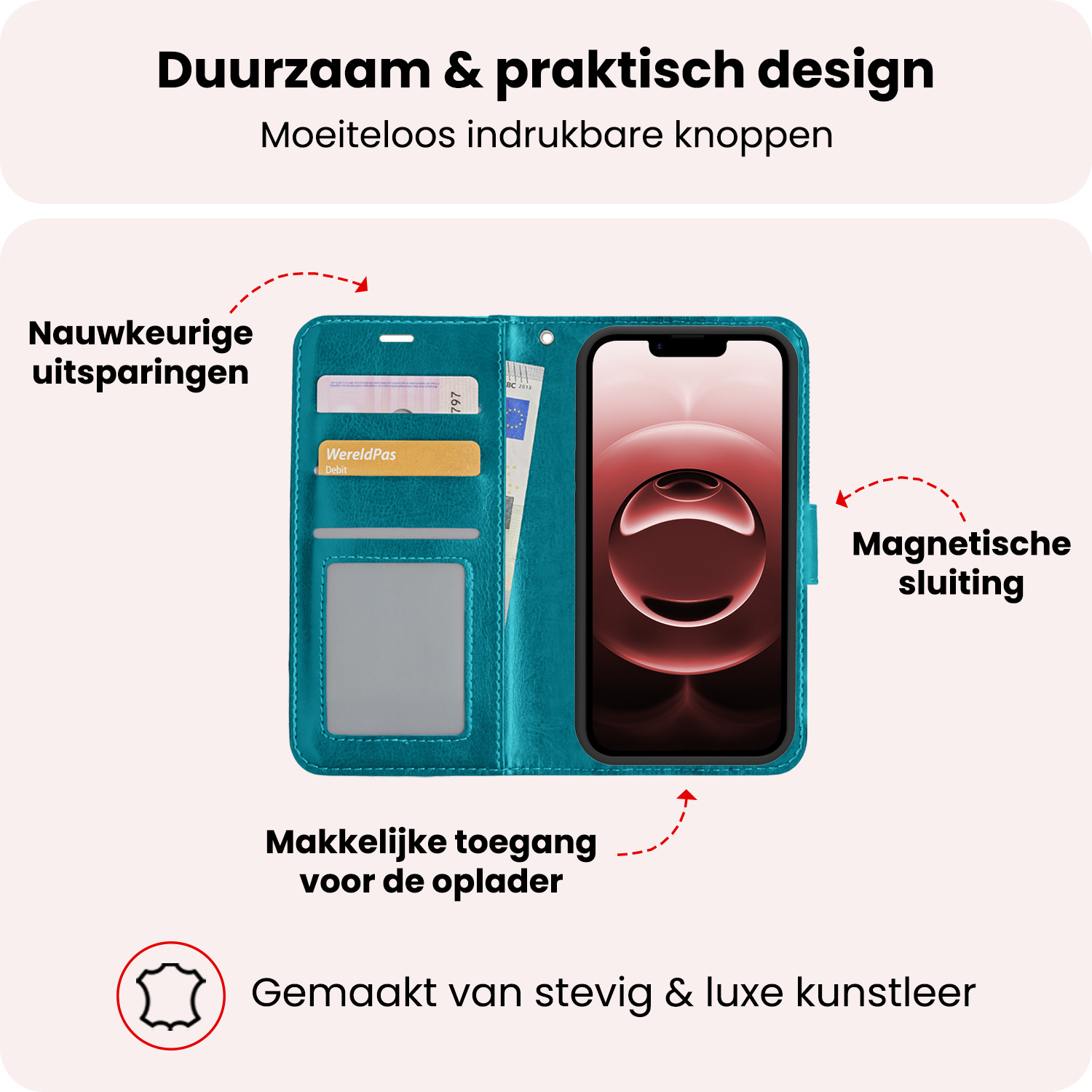 NoXx NoXx iPhone 16E Hoesje Bookcase Met 2x Screenprotector - Turquoise