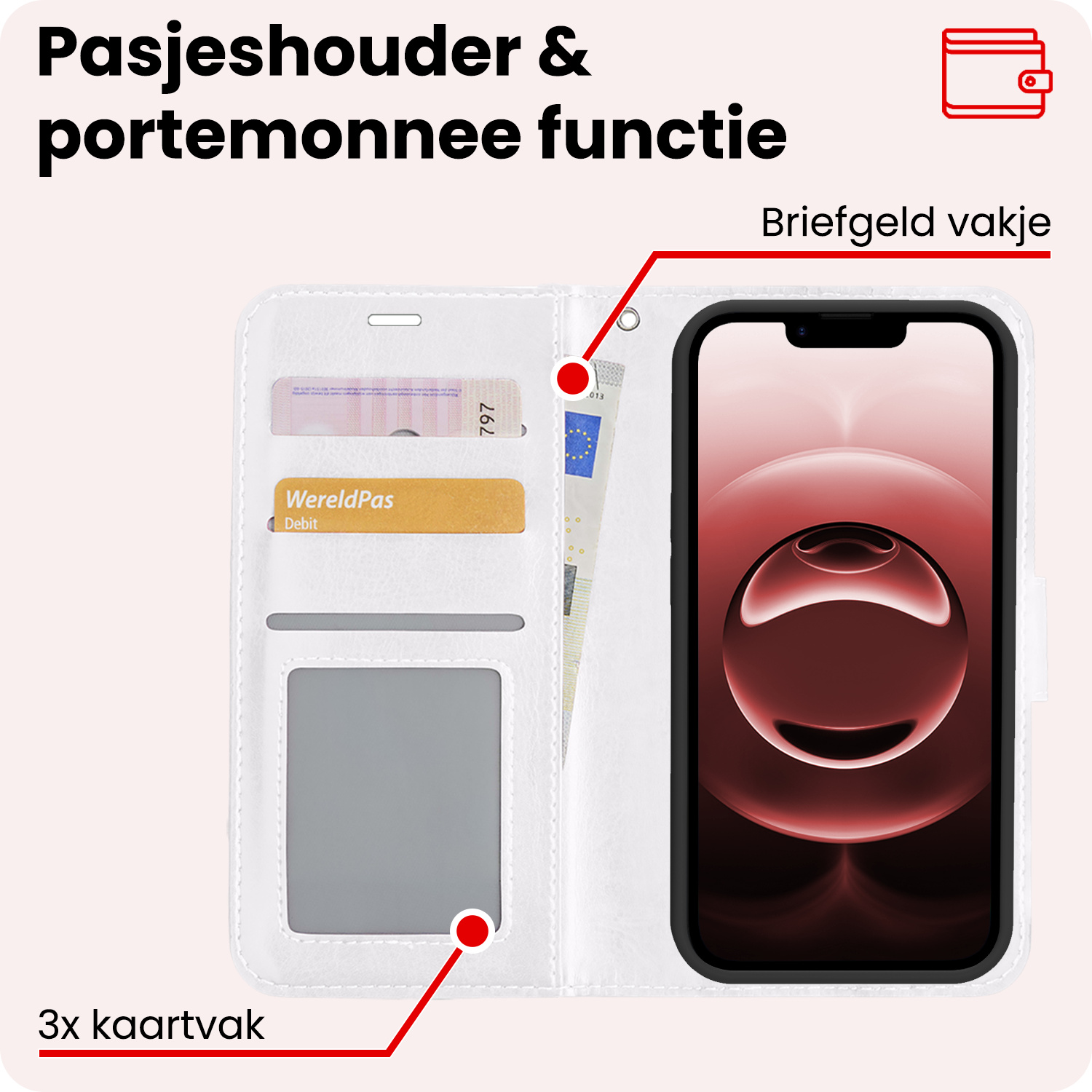NoXx NoXx iPhone 16E Hoesje Bookcase Met 2x Screenprotector - Wit