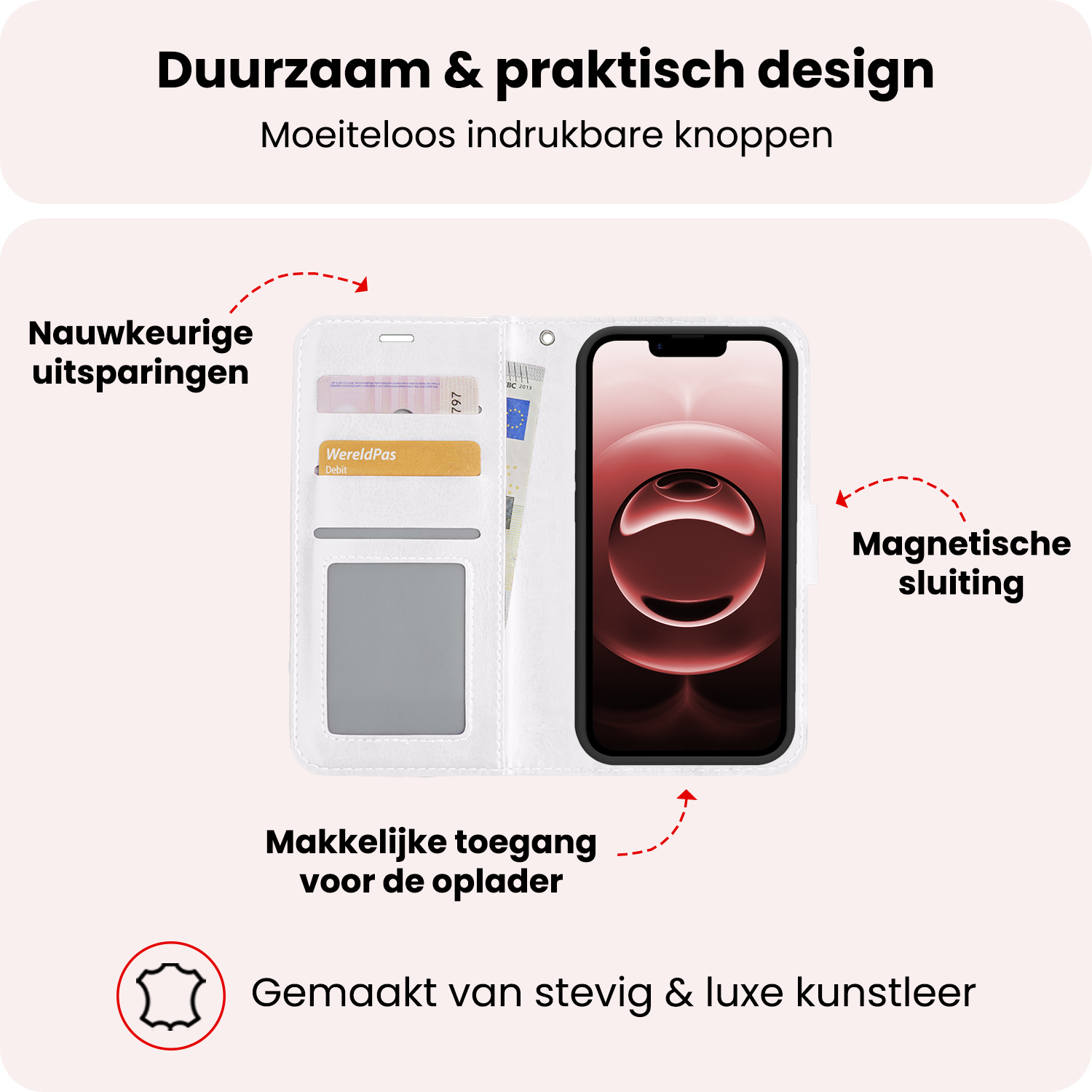 NoXx NoXx iPhone 16E Hoesje Bookcase Met 2x Screenprotector - Wit