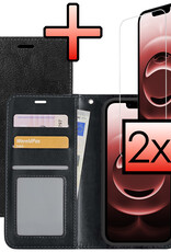 NoXx NoXx iPhone 16E Hoesje Bookcase Met 2x Screenprotector - Zwart