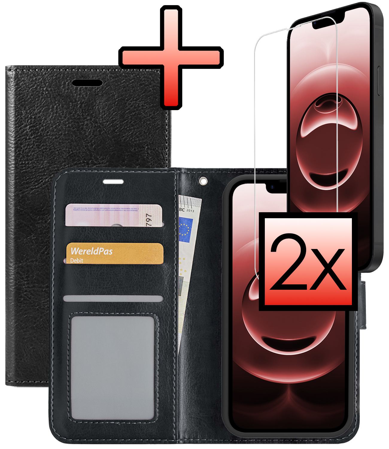 NoXx NoXx iPhone 16E Hoesje Bookcase Met 2x Screenprotector - Zwart