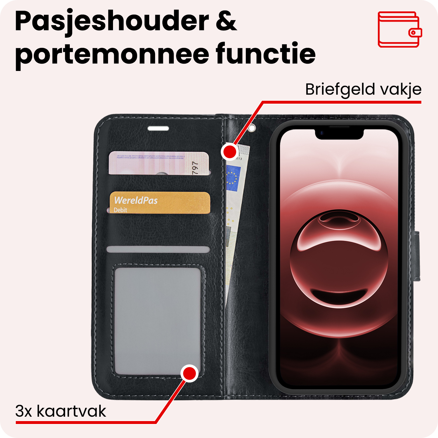 NoXx NoXx iPhone 16E Hoesje Bookcase Met 2x Screenprotector - Zwart
