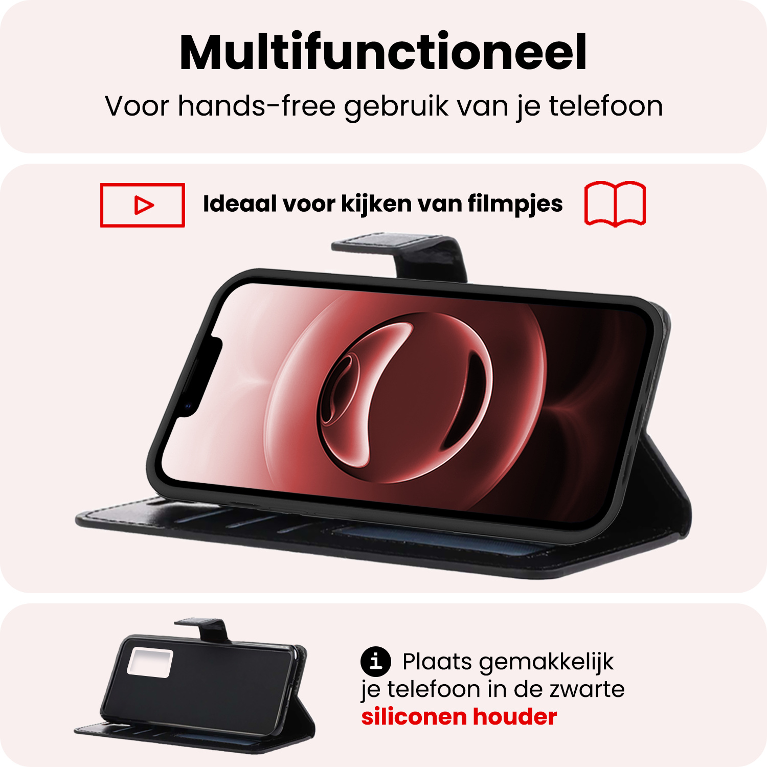 NoXx NoXx iPhone 16E Hoesje Bookcase Met 2x Screenprotector - Zwart
