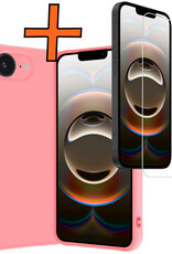 Nomfy Nomfy iPhone 16E Hoesje Siliconen Met Screenprotector Met Dichte Notch - Lichtroze