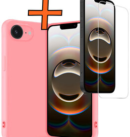 Nomfy Nomfy iPhone 16E Hoesje Siliconen Met Screenprotector Met Dichte Notch - Lichtroze