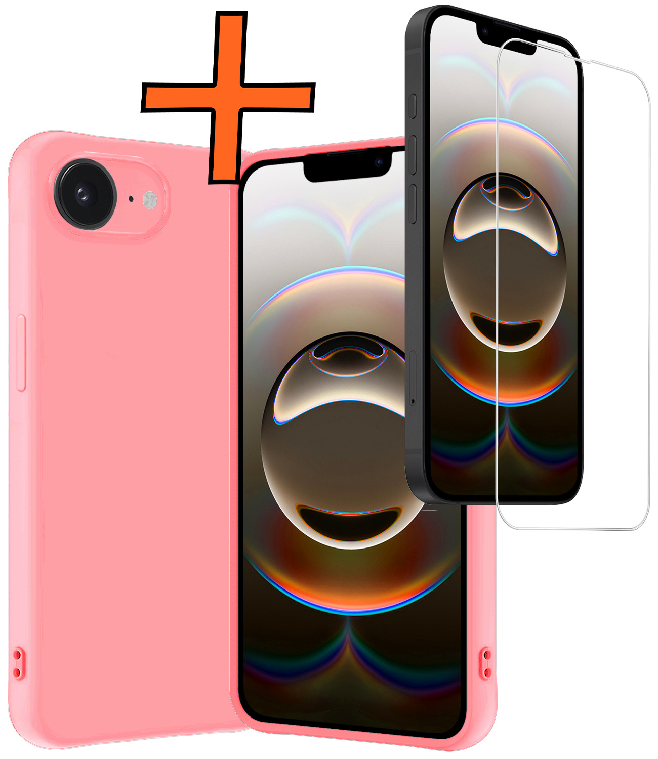 Nomfy Nomfy iPhone 16E Hoesje Siliconen Met Screenprotector Met Dichte Notch - Lichtroze