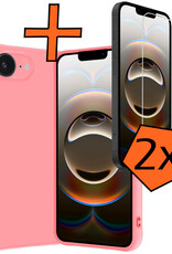 Nomfy Nomfy iPhone 16E Hoesje Siliconen Met 2x Screenprotector Met Dichte Notch - Lichtroze